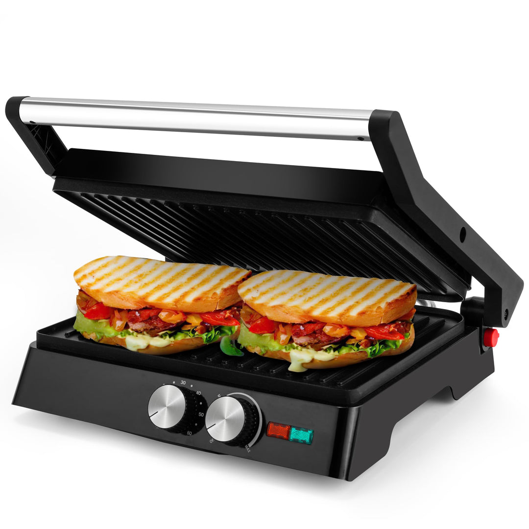 Pukomc Kontaktgrill, 1800W Contact Grill Plattengriller mit Antihaftbeschichtung, 60 Minuten Timer,