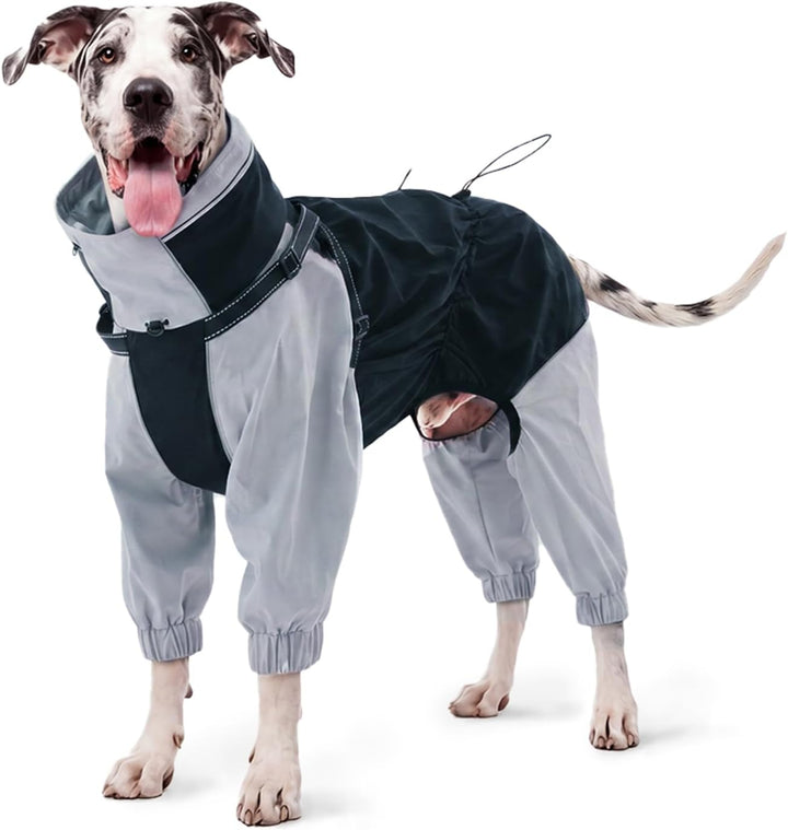 IECOii Hundemantel wasserdicht Winter Full-Body 4-Leg mit Kapuze,Reissverschluss und eingebautem Ges