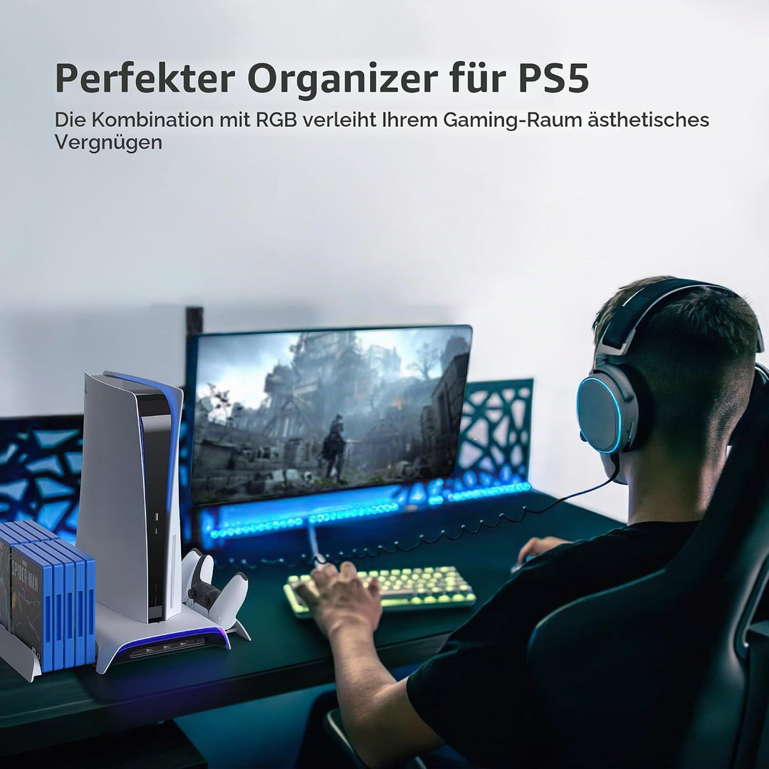 KIWIHOME Vertikale Kühlung RGB, 3-stufiger Lüfter, Ladestation für Dual-Controller, 10 Spielplätze,
