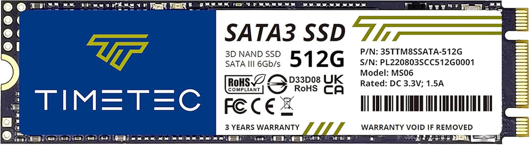 Timetec SSD 3D NAND TLC SATA III 6Gb/s M.2 2280 NGFF 64TBW Read Speed Up to 500MB/s SLC Cache Perfor