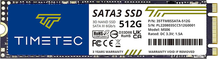 Timetec SSD 3D NAND TLC SATA III 6Gb/s M.2 2280 NGFF 64TBW Read Speed Up to 500MB/s SLC Cache Perfor