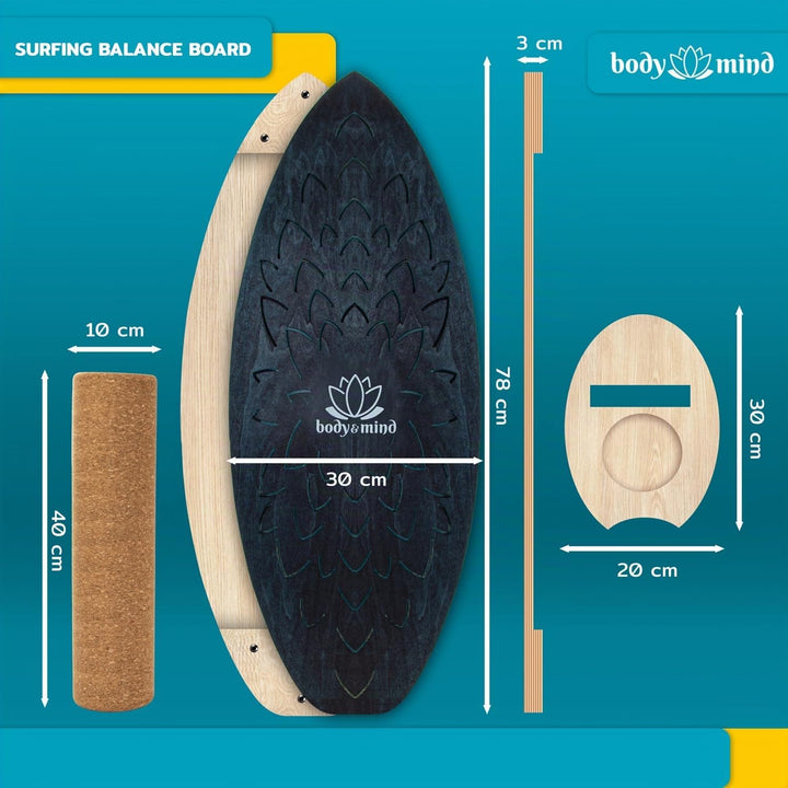 Balance-Board Surfbrett Surf Balance Wackelbrett für Physiotherapie Surf-Training; Trainiert Gleichg