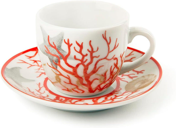 Excelsa 62717 Coral Set mit 6 Espressotassen und Untertassen, Porzellan, Mehrfarbig