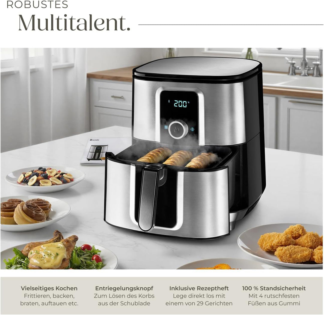 tectake® Heissluftfritteuse XXL -90% weniger Öl, 10,2l Fassungsvermögen, Touchscreen-Display, Airfry
