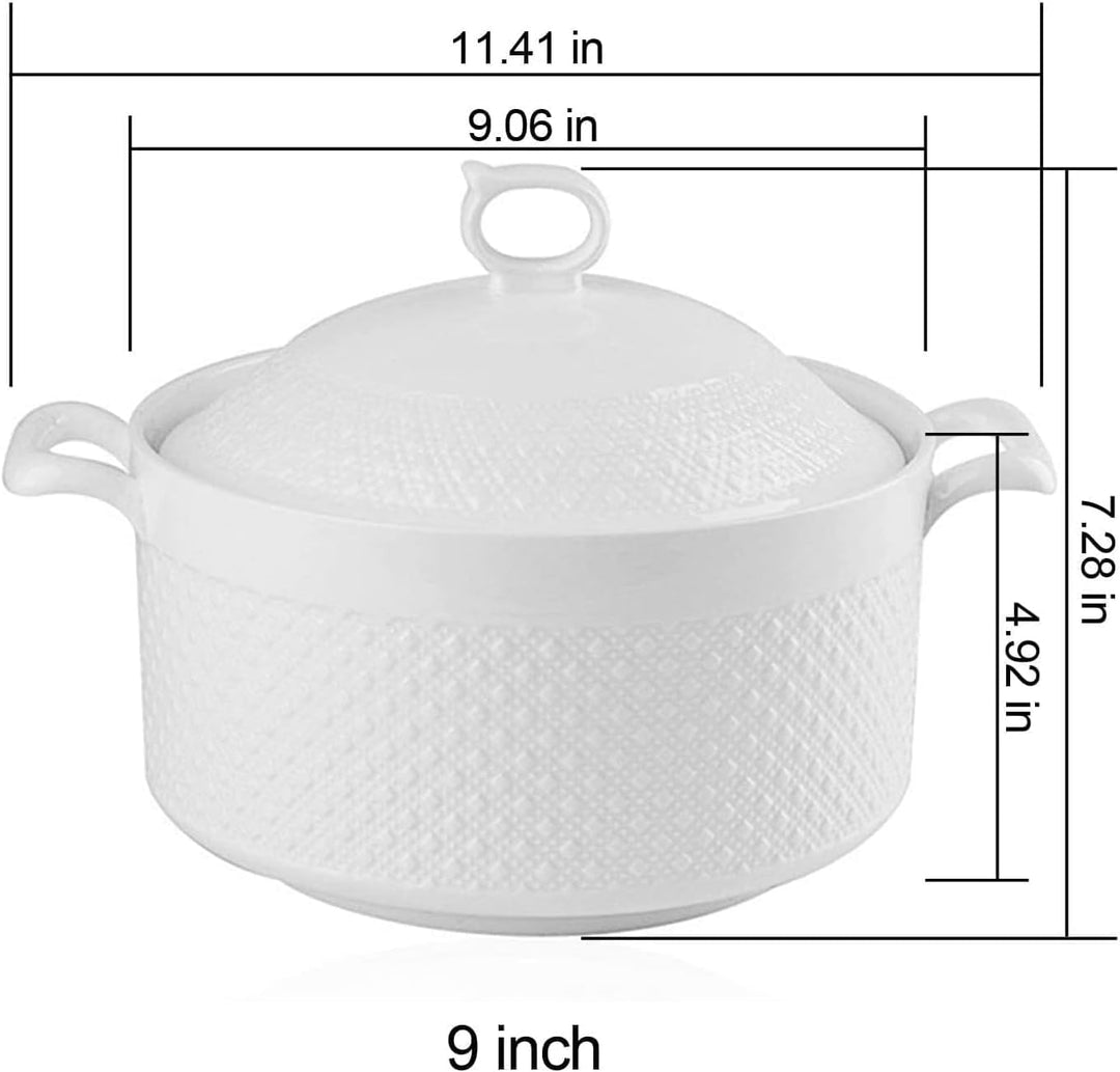 Weisse cremefarbene Suppenterrine mit Deckel, 3,6 l, grosse Porzellan-Suppen-Servierschale mit Griff