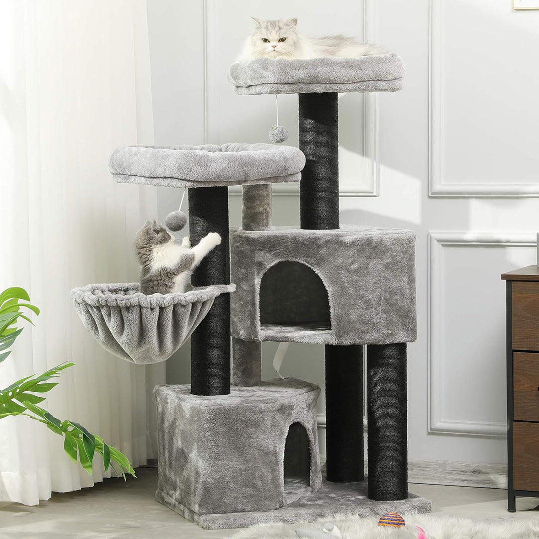 MSmask Kratzbaum gross XXL, Katzenbaum für Katzen stabil mit Sisalsäulen, 2 Aussichtsplattformen Hel
