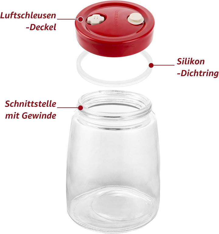 4 Stück Gärglas, 1,4 Liter Fermentierglas mit 1 Wege Luftablassöffnung, Fermentation Glas Jar, Gärge