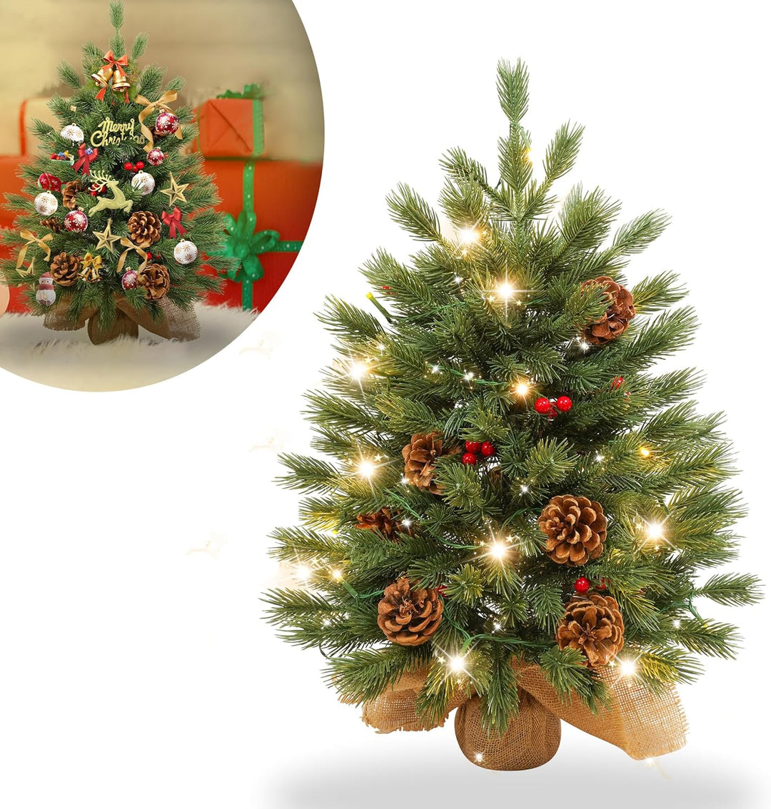 YRHome 60cm Mini Weihnachtsbaum künstlich klein Tischweihnachtsbaum Tannenbaum mit Beleuchtung künst