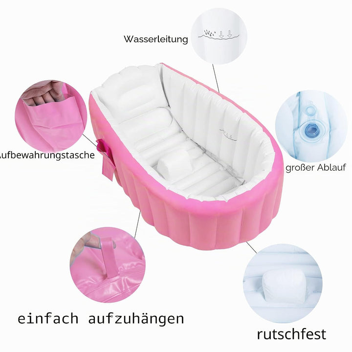 Aufblasbare Badewanne Baby Babybadewanne Babywanne Aufblasbar mit Luftpumpe und Duschhaube für Baby,