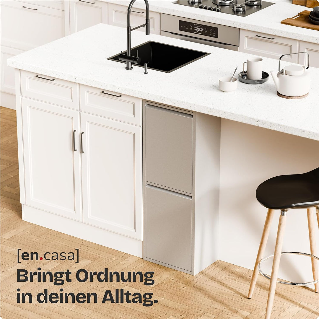 [en.casa] Mülltrennsystem Sollentuna Mülleimer 2 Fächer Küche 2 x 14 L Abfalleimer Müllschrank schma