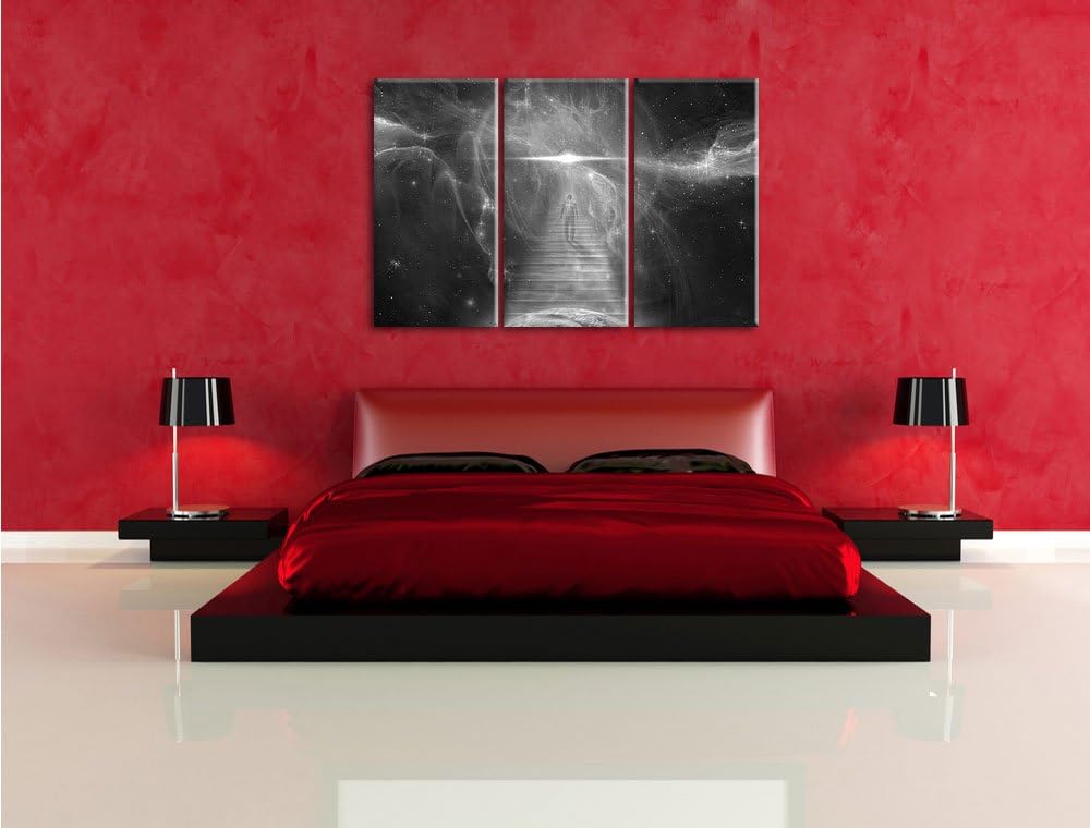 Pixxprint Treppe in die Galaxis als Leinwandbild/Grösse: 3 Teilig (120x80 cm) cm/Wandbild/Kunstdruck