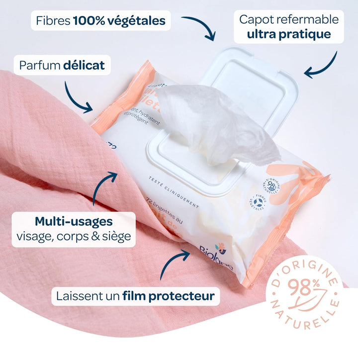 BIOLANE - 12 Packungen – Babytücher mit Toilettenmilch – Baby – 864 Babytücher – reinigt und spendet