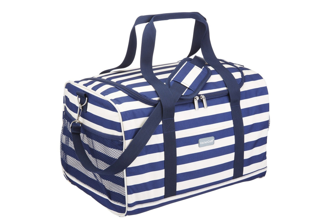 KitchenCraft We Love Summer Nautical-Striped Family Cool Bag- Navy Blue/White 28 x 18 x 18 cm, 28 x