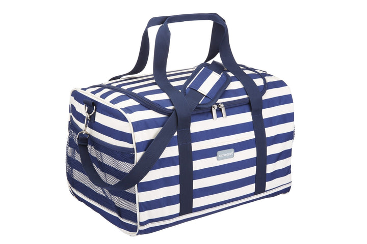 KitchenCraft We Love Summer Nautical-Striped Family Cool Bag- Navy Blue/White 28 x 18 x 18 cm, 28 x