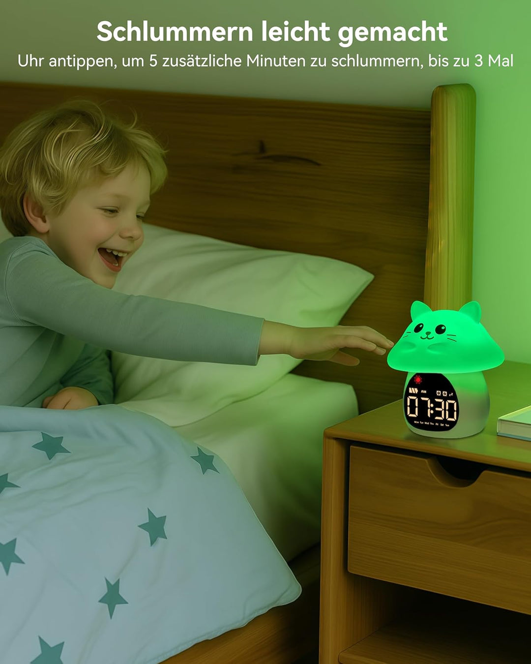 Yiliaw Kinder Schlaflern-Wecker mit Nachtlicht, Ok to Wake Uhr, Doppelalarm, RGB Farben, 6 Wecktöne