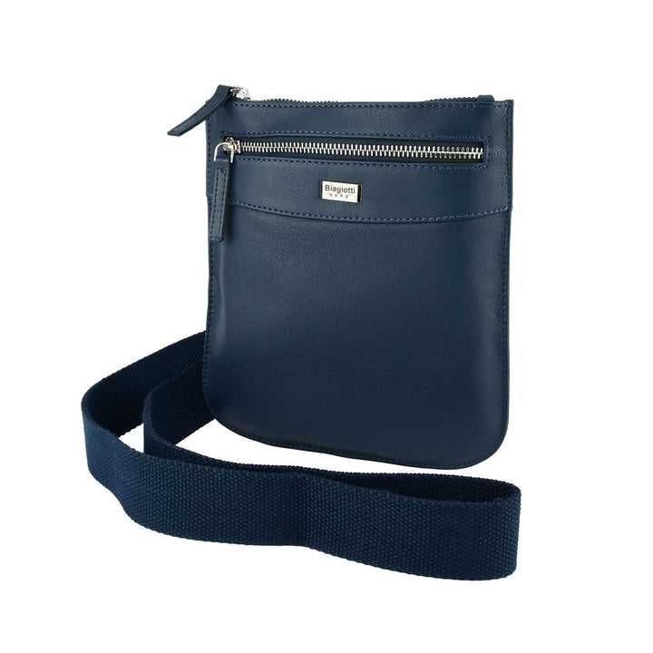 Biagiotti Herren-Handtasche mit verstellbarem Schultergurt, mehrere Taschen aus echtem Leder Blau Kl