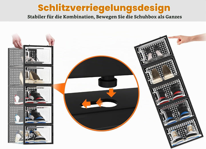 HOMIDEC Schuhboxen, 12er Set Schuhboxen Stapelbar Transparent, Faltbar Schuhorganizer Schuhaufbewahr