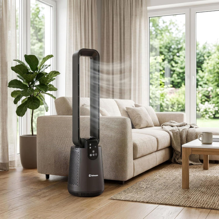 LEHMANN Turmventilator 2-in-1 mit Luftreiniger, 2x Hepa-Filter, leiser Ventilator mit Schlafmodus, 1