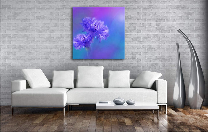 deyoli Zwei Violette Kornblumen Format: 70x70 als Leinwand, Motiv fertig gerahmt auf Echtholzrahmen,