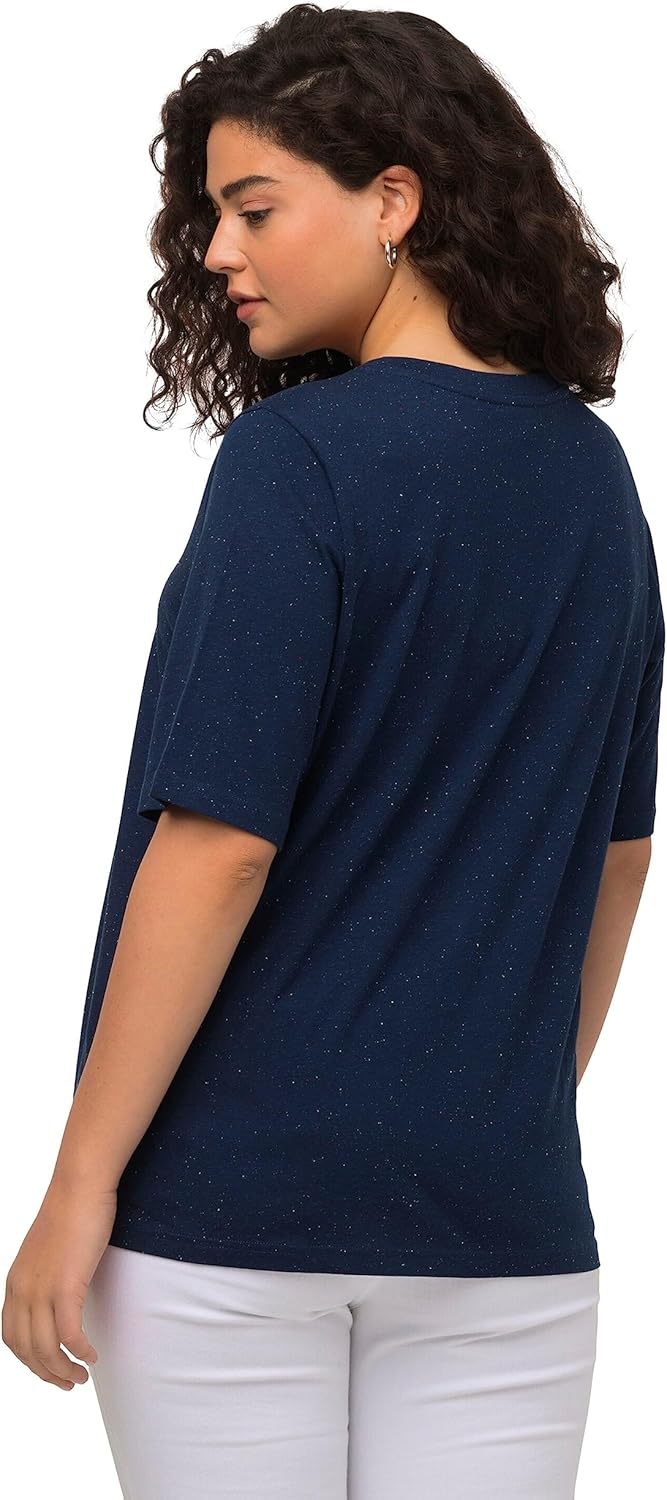 Ulla Popken Damen grosse Grössen Übergrössen Plus Size T-Shirt, Noppen, V-Ausschnitt, Halbarm 815644