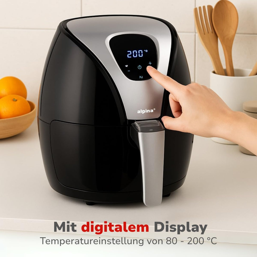 alpina Heissluftfritteuse 2.4L - Airfryer 1500W - Heissluftfritteuse für Braten, Frittieren und Gril