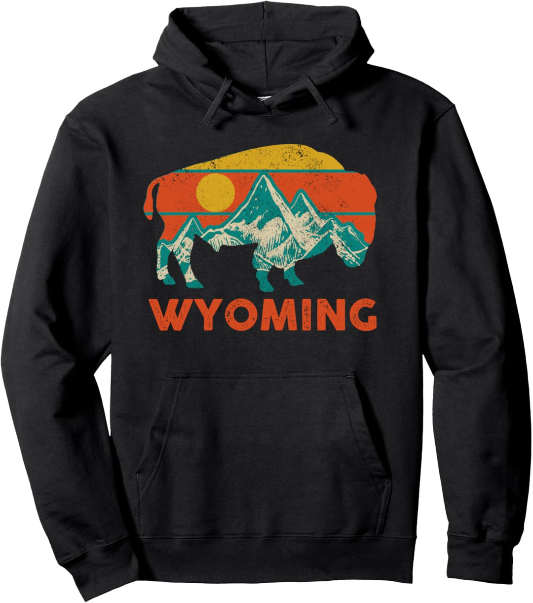 Wyoming Bison Vintage Berge National Park Pride Geschenk Pullover Hoodie