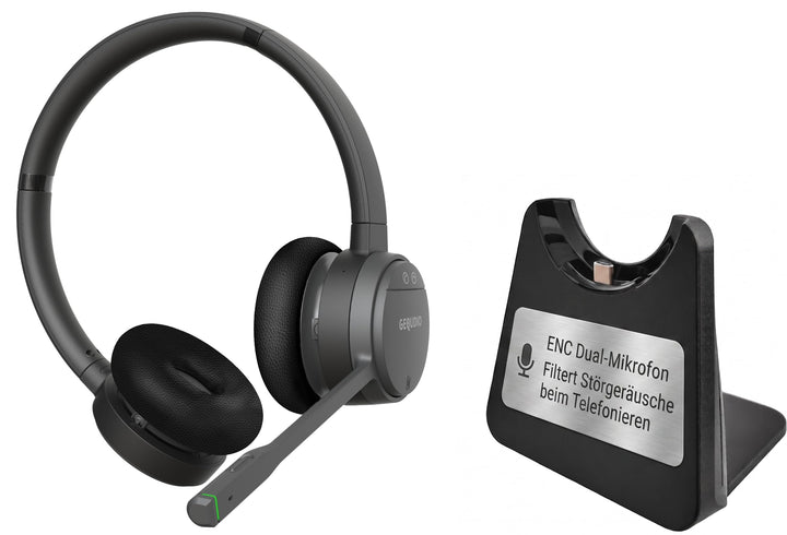GEQUDIO GC-4 Premium Edition DECT &amp; Bluetooth Headset für FritzBox GC-4 ANC/ENC (2-Ohr) &amp; Ladeschale