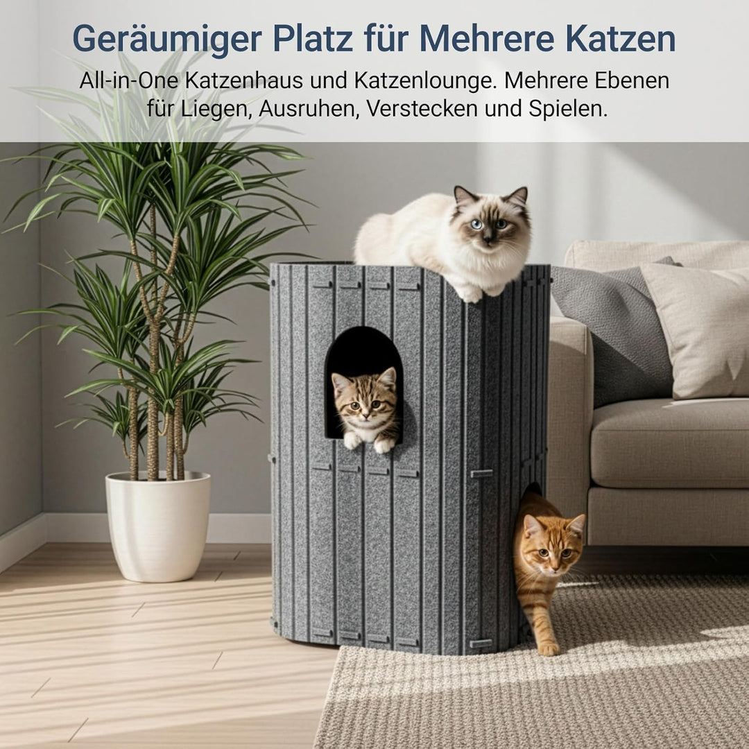 Filz Katzenhöhle Katzenbett Höhle Doppelbett Katzenhaus Stabiler Katzenbett Winter und Sommer (Dunke