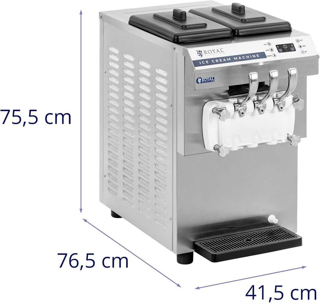 Royal Catering Softeismaschine 16 l/h 1350 W 14,2 L 2 Sorten + Mischung für Eiscreme und Sorbet LED-