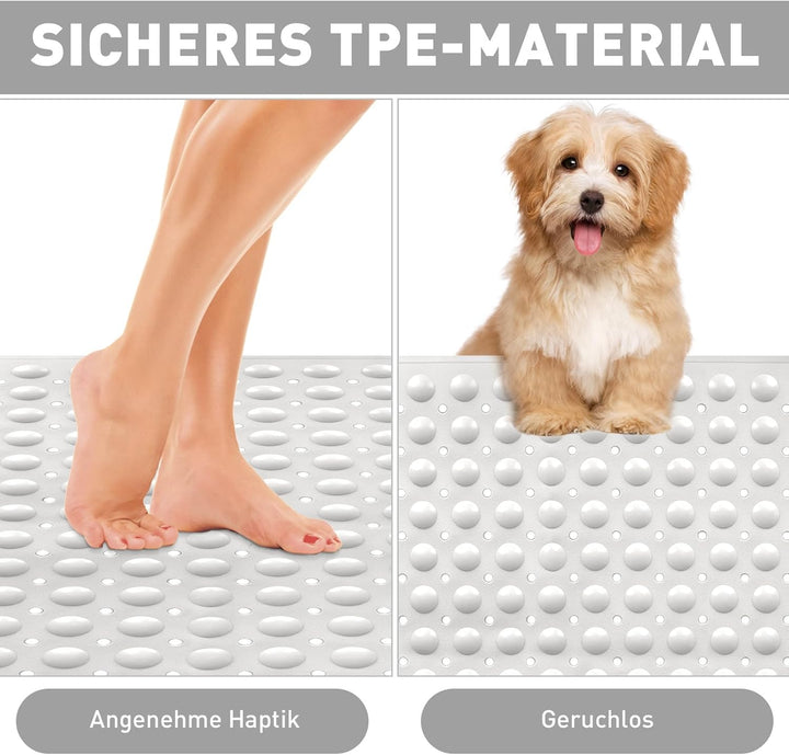 Gross Duschmatte rutschfest 60x90cm: Weich TPE Duscheinlage mit Ablauflöchern und Saugnäpfen - Antir