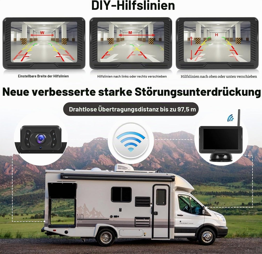 Wireless Digitales drahtloses Rückfahrkamera Kit mit 4,3" IPS-Bildschirm Nachtsicht IP69 wasserdicht