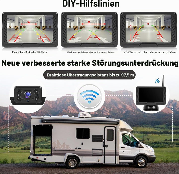Wireless Digitales drahtloses Rückfahrkamera Kit mit 4,3" IPS-Bildschirm Nachtsicht IP69 wasserdicht