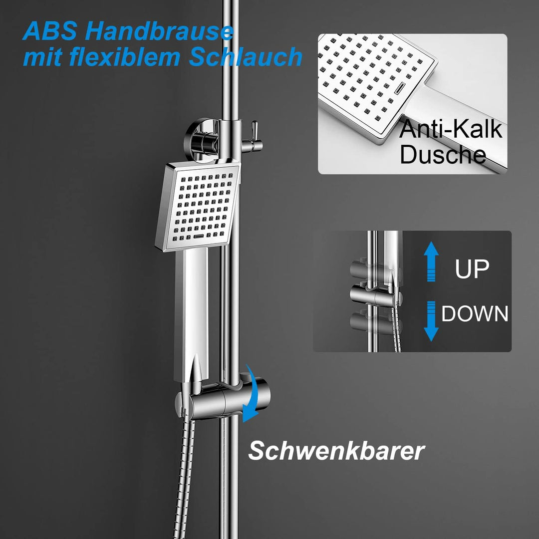 Duschset mit Armatur, Duschsystem mit Einhebelmischer Duscharmatur,Verstellbare Duschstange und Ecki