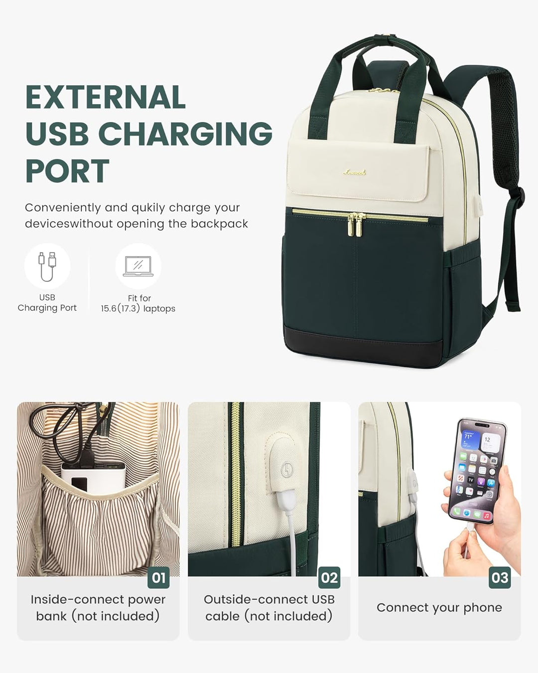 LOVEVOOK Rucksack Damen, Schulrucksack Teenager Mädchen 15,6 Zoll mit Laptopfach, Wasserdicht Schult