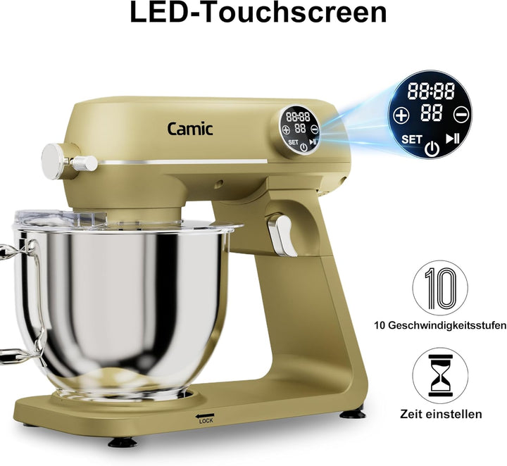 Camic Küchenmaschine 1800W, 8L Knetmaschine aus Vollmetall mit 10 Stufen, digitaler Touchscreen, Tim
