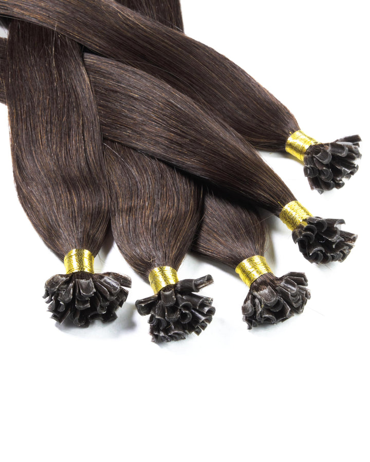 hair2heart Extensions Echthaar Bondings glatt - 100 Strähnen 0.5g 60cm 6/3 dunkelblond gold #4 Braun