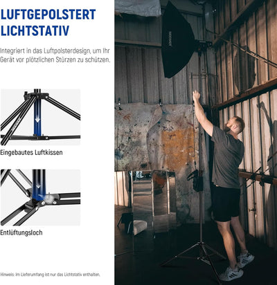 NEEWER 4m Lichtstativ, Luftgepolstertes Heavy Duty Metallstativ für Ringlicht Fotografie Lampen mit