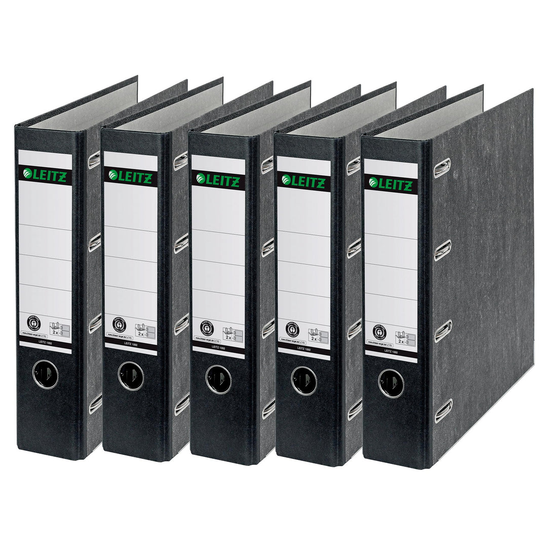 Leitz Standard-Doppelordner mit zwei Mechaniken, 5er Pack, Wolkenmarmor-Papier, klimaneutral, 100 %