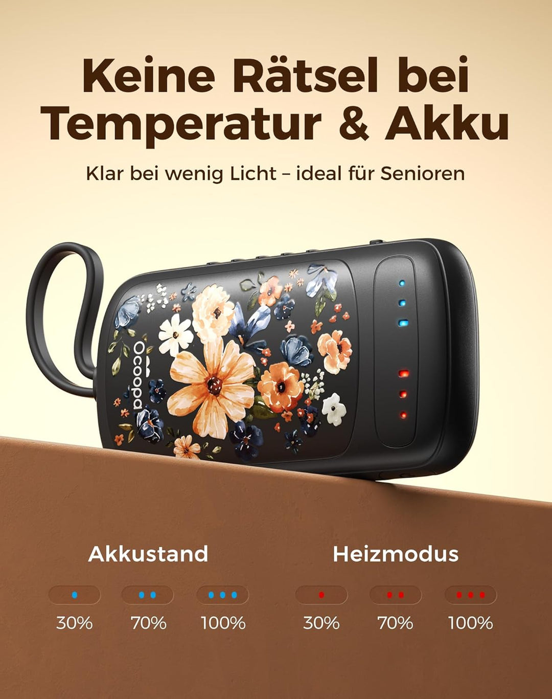OCOOPA Handwärmer Elektrisch, Beidseitige Erwärmung, 2s Sofortwärme, 8 Std. Laufzeit, 67g leicht, Wi