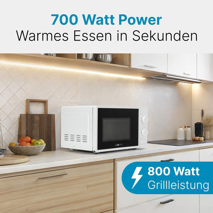 Clatronic® Mikrowelle mit Grill | 800 Watt | 5 Stufen | 20 Liter Garraum | 360° Drehteller | Timer m