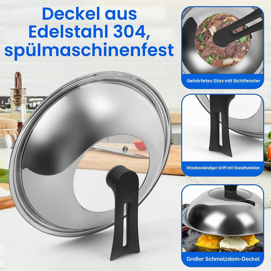 32cm/6L Bratpfanne Wokpfanne Pfannenset Pfanne Chinesische Pfanne aus Karbonstahl für Elektroherden