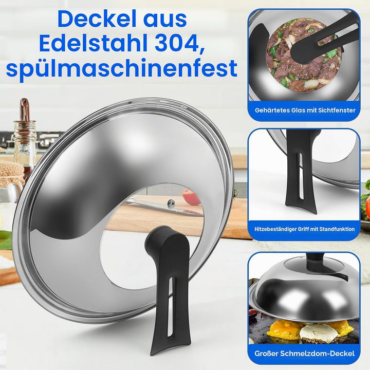 32cm/6L Bratpfanne Wokpfanne Pfannenset Pfanne Chinesische Pfanne aus Karbonstahl für Elektroherden