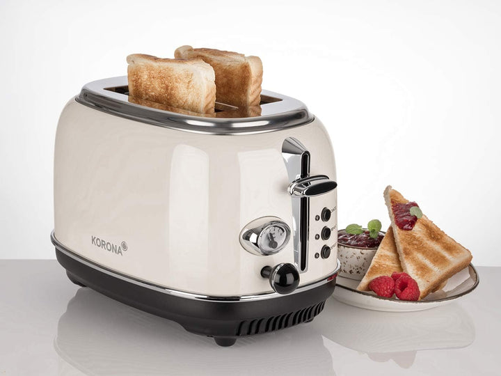 Korona 21666 Toaster | 2 Scheiben | Creme | Röstgrad-Anzeige | Auftauen | Rösten | Aufwärmen | 810 W