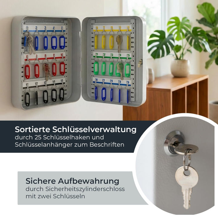 HMF Schlüsselkasten gross aus Stahl, abschliessbarer Schlüsselschrank für Flur, Arbeitszimmer oder G