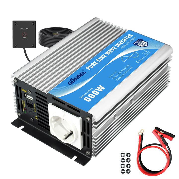 600W Wechselrichter Reiner Sinus Spannungswandler 12V auf 230V Power Inverter mit Fernbedienung und