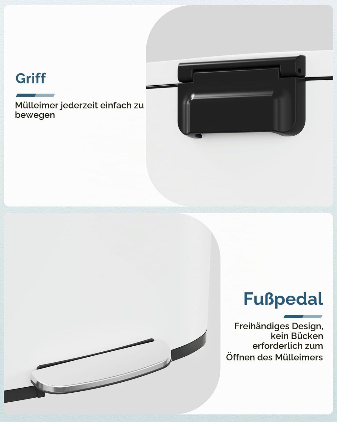 Clevich 2er-Pack Mülleimer Set, 50L und 5L Treteimer aus Metall mit Softclose-Deckel, abnehmbare Inn