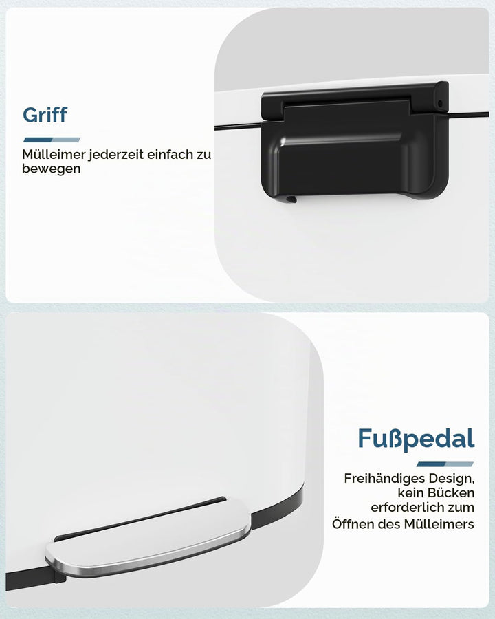 Clevich 2er-Pack Mülleimer Set, 50L und 5L Treteimer aus Metall mit Softclose-Deckel, abnehmbare Inn