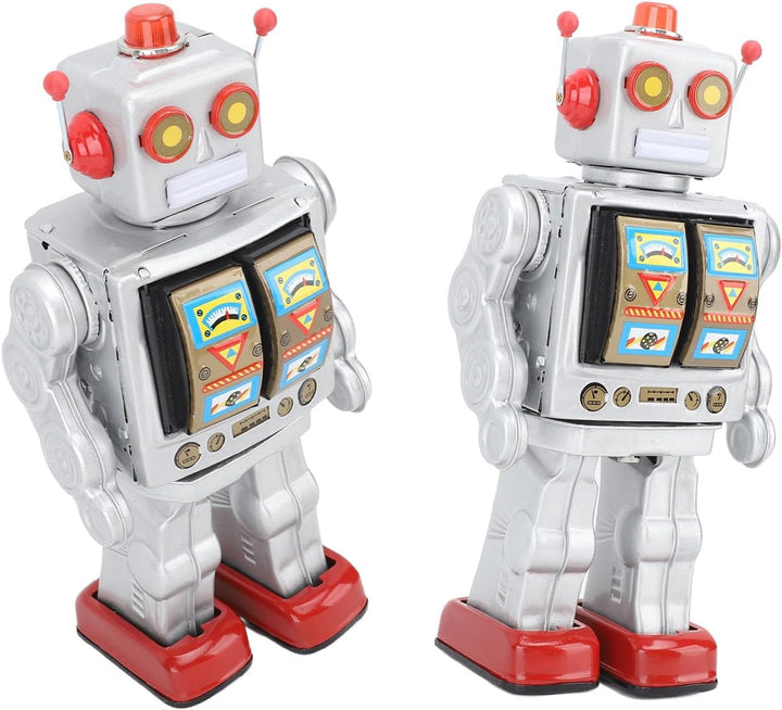 Metallzinn Roboter Spielzeug Retro Elektrische Rotierende Figuren Modell Erwachsene Kollektion (Silb