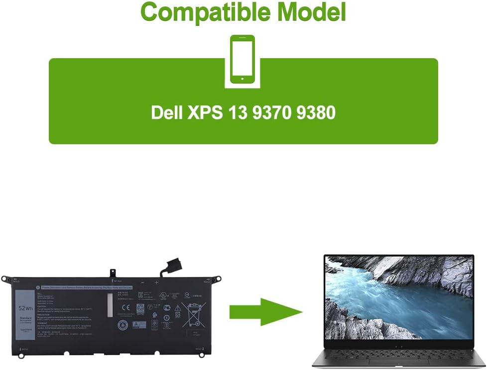 SwarKing Ersatz Akku DXGH8 Kompatibel mit Dell XPS 13 9370 9380 Inspiron 13 7390 7391 Latitude 3301