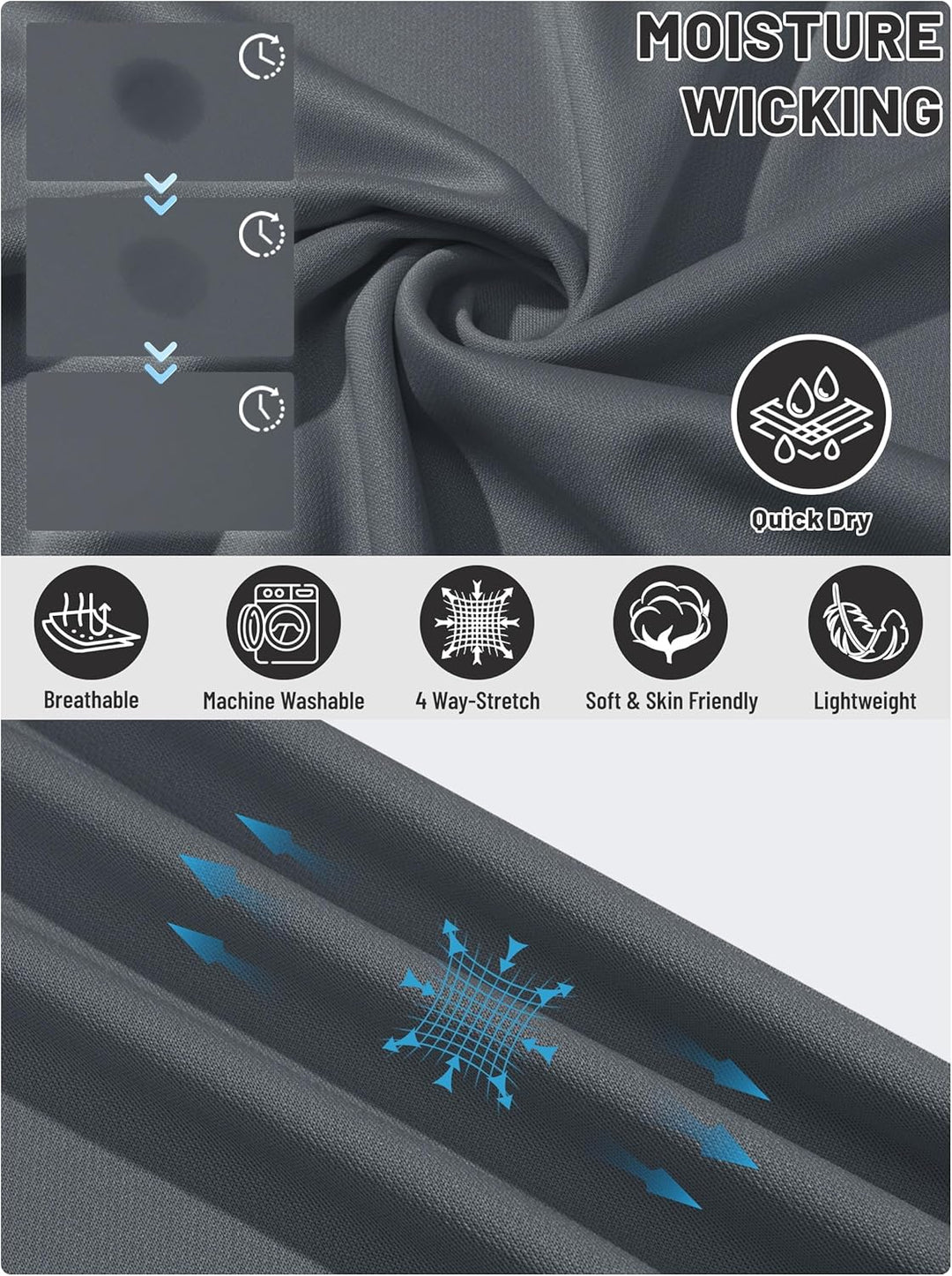 TACVASEN Herren Poloshirt Langarm Golf Polo Schnelltrocknend Funktionsshirts Leicht T-Shirts mit 3-K